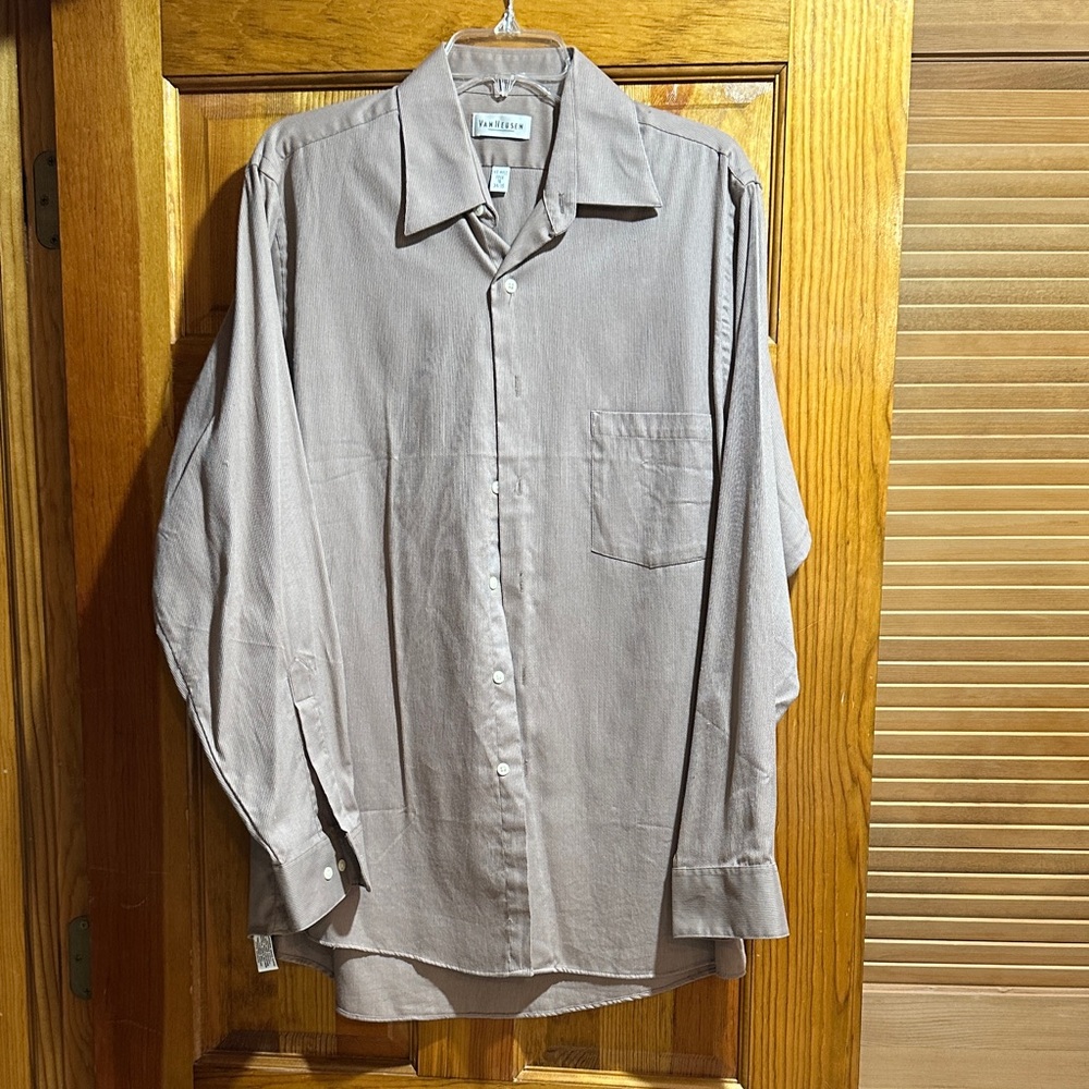 Men’s Van Heusen button down shirt, mocha color for dress or casual wear